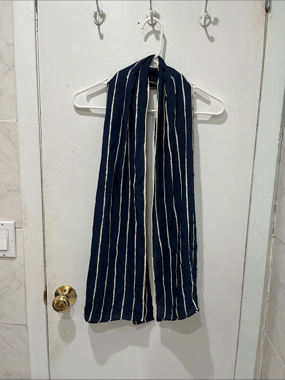 Navy Blue Striped Scarf - Classic Lightweight Accent